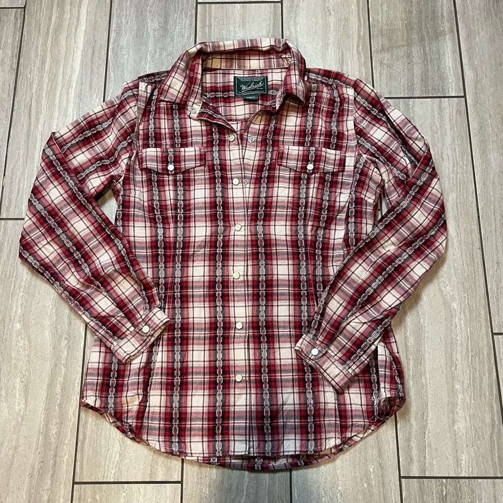 Woolrich Vintage Red Plaid Long Sleeve Button Front Size Small